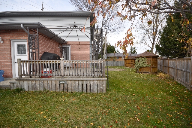 Large backyard complete with privacy fence, summer sundeck and metal sunshade and cover included