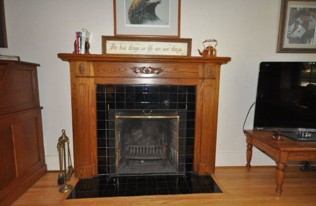 Close up of oak fireplace in the living room
